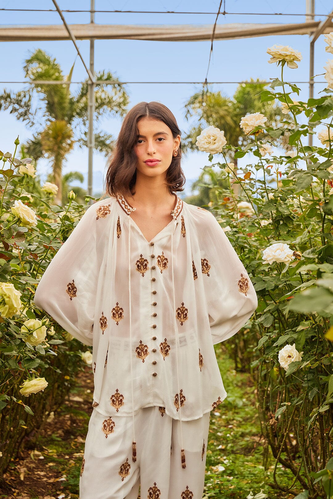 Off-White Anchor Tapestry Embroidered Long Sleeve Blouse