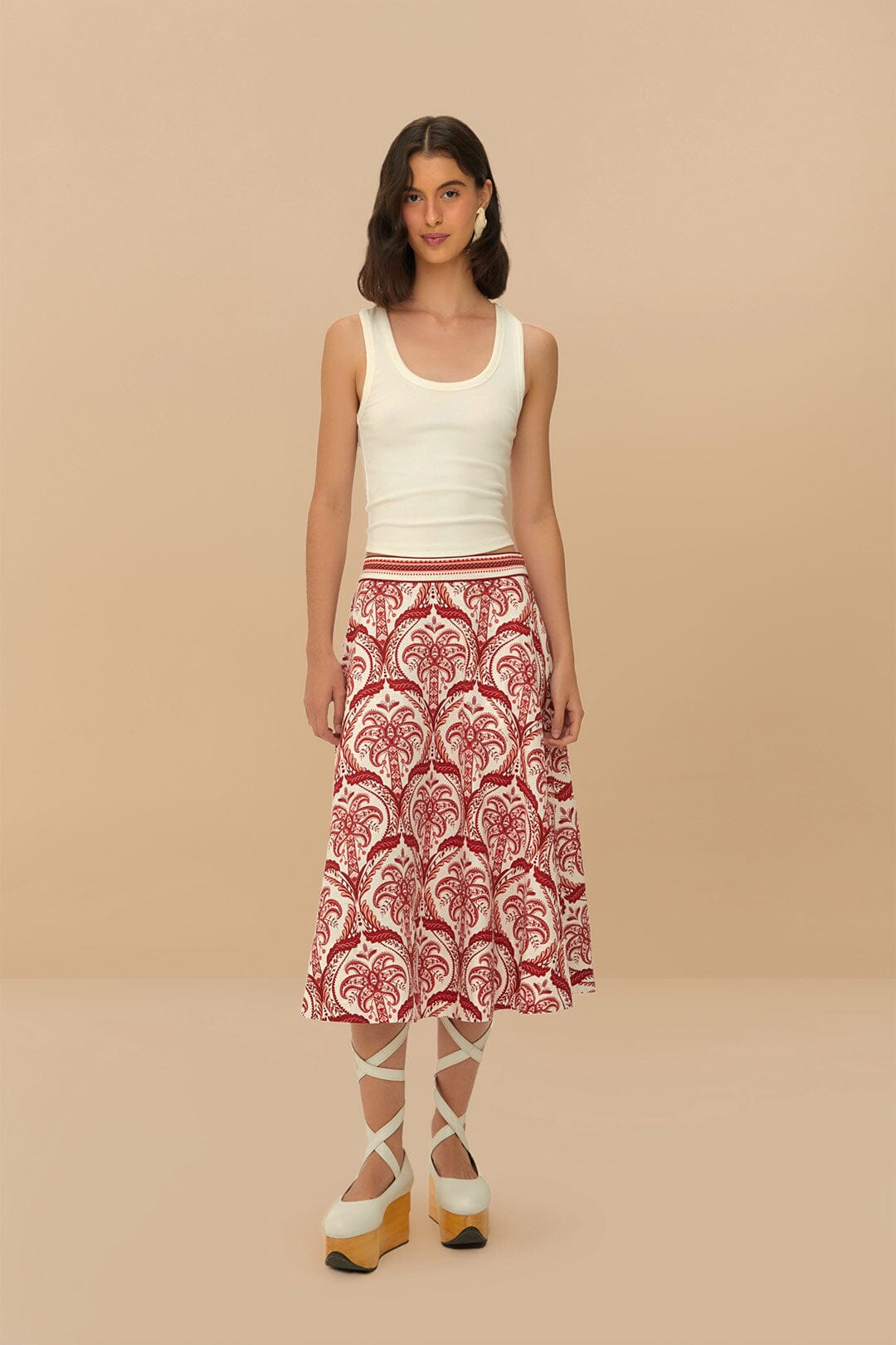 Off-White Tropical Cameo LENZING™ ECOVERO™ Euroflax™ Midi Skirt