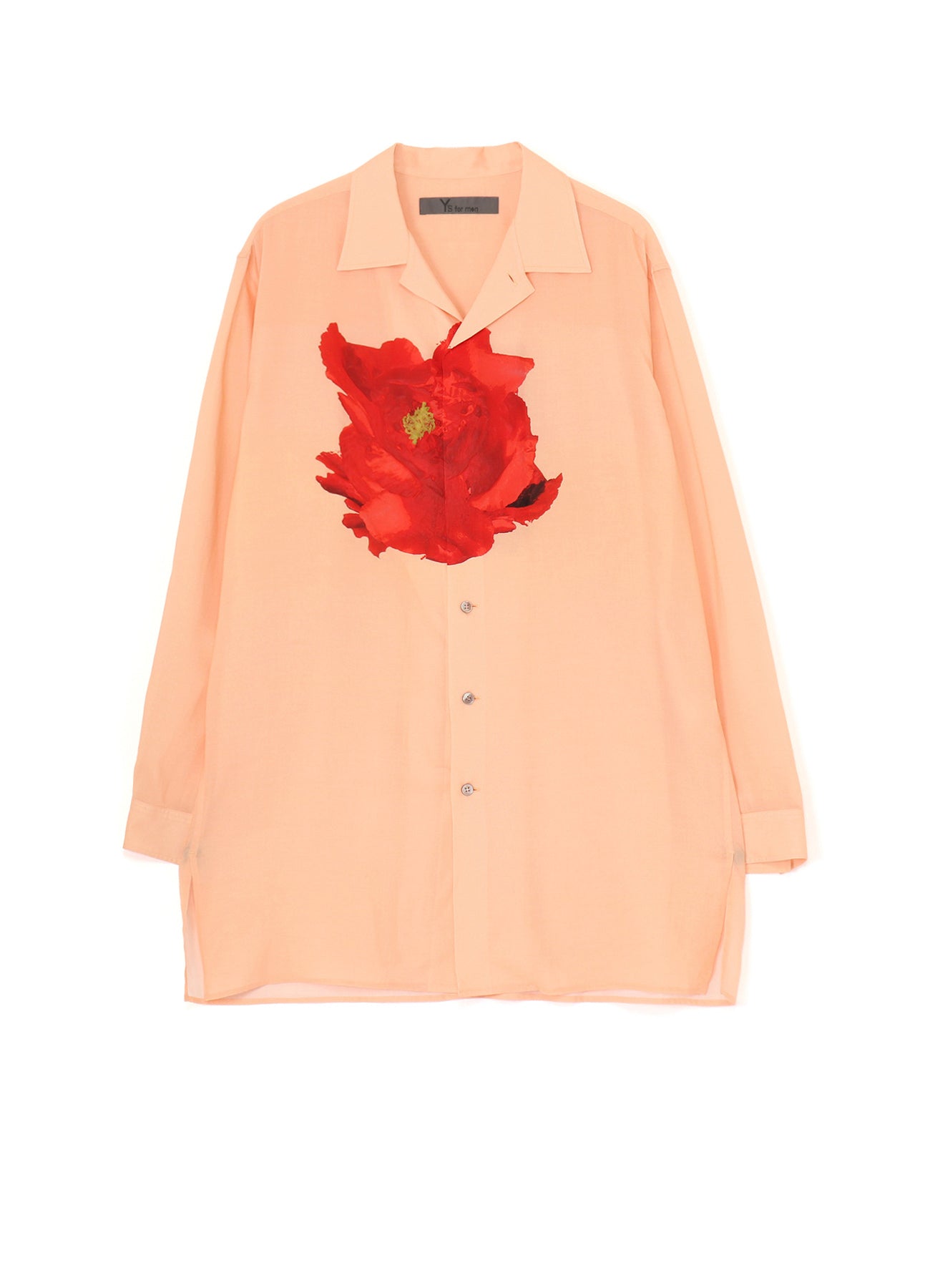 SALMON PINK OPEN-COLLARED SHIRT WITH LARGE RED FLOWER