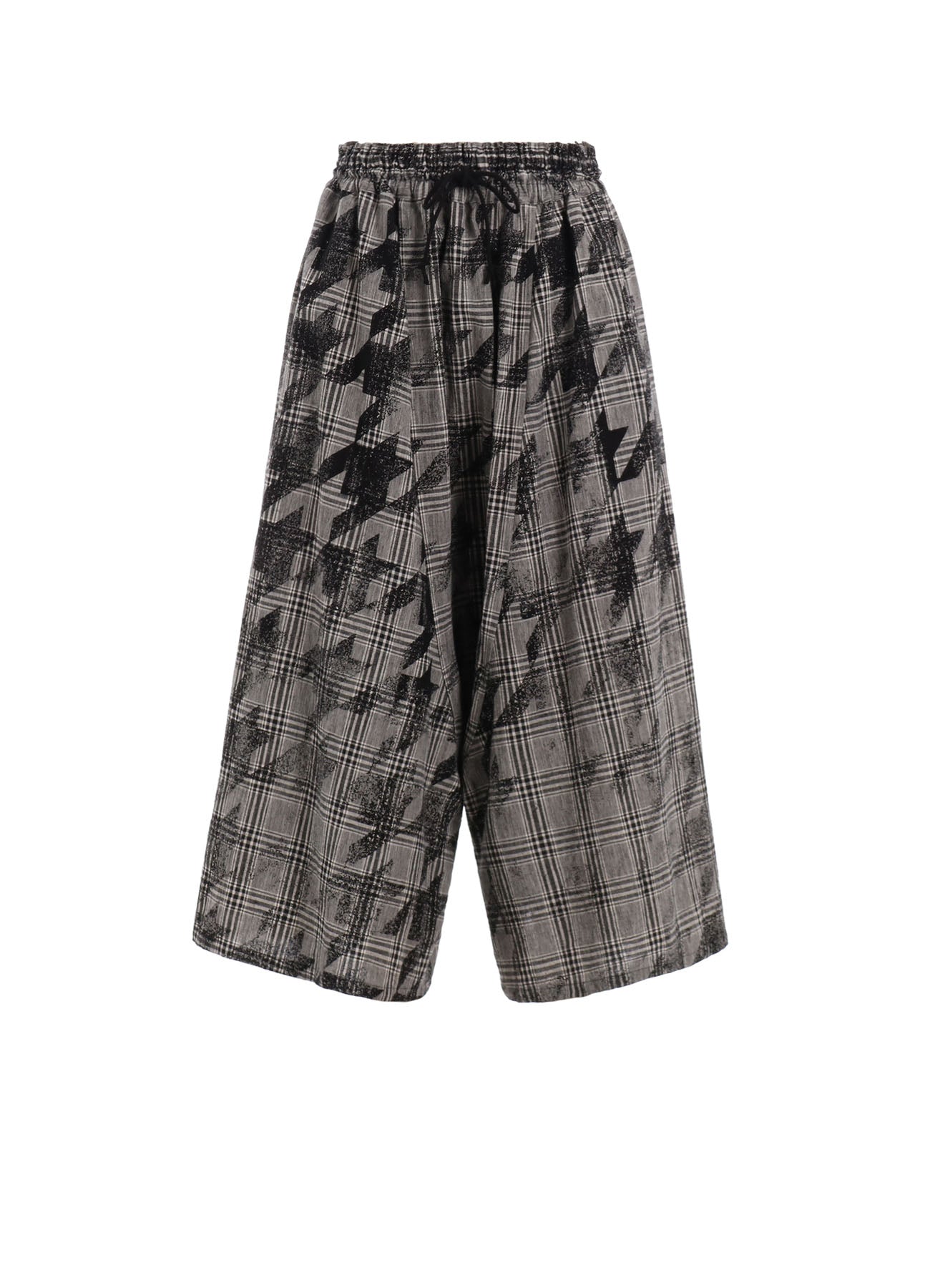 COTTON/LINEN PLAID×BIG HOUNDSTOOTH GATHERED PANTS